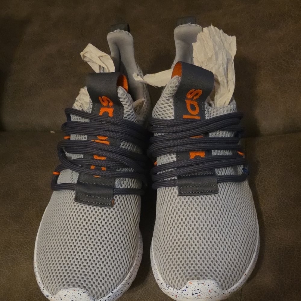 Adidas Gray Mesh Sneakers with Orange Highlights